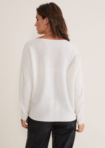 Phase Eight Isabella Ripple Wool Cashmere Knitwear White Canada | IJUMFD-796